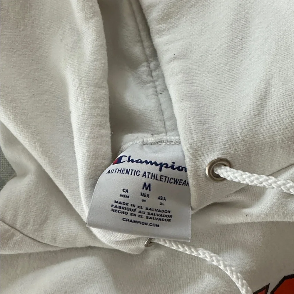 University of Illinois Champion White Hoodie with Orange Illinois Script - Picture 2 of 2
